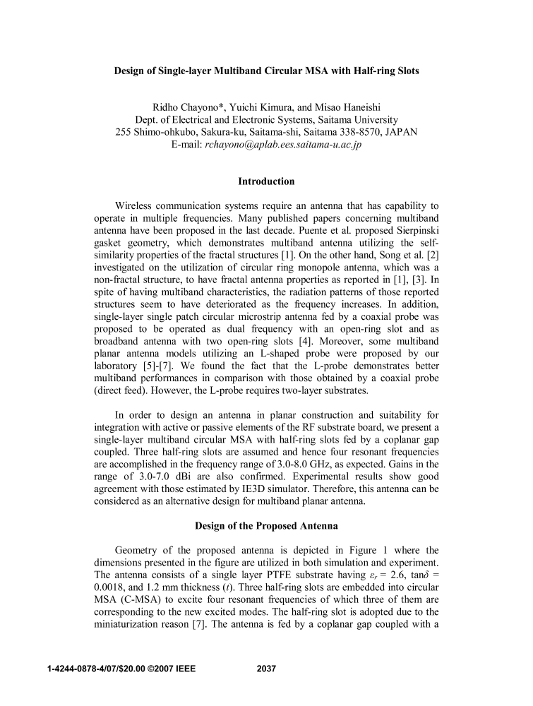 Design of single-layer multiband circular MSA with half-ring slots ...