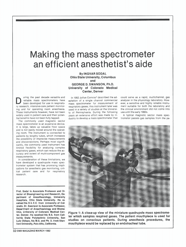 Making the mass spectrometer an efficient anesthetist's aide IEEE