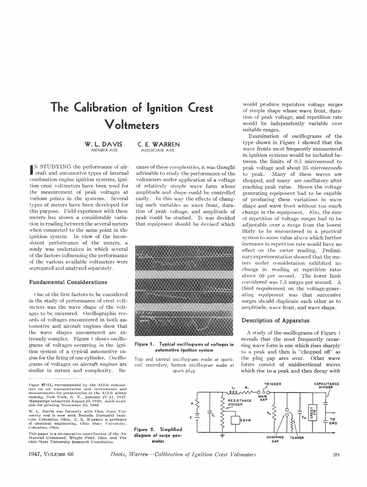 The Calibration of Ignition Crest Voltmeters IEEE Journals & Magazine