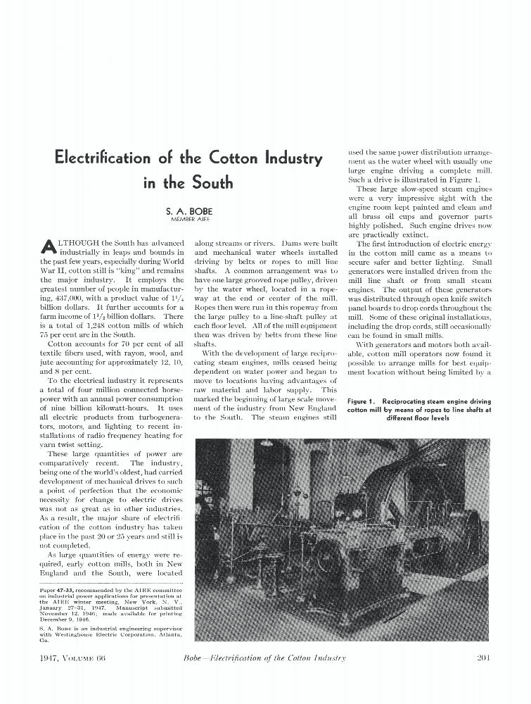 Electrification of the Cotton Industry in the South IEEE Journals & Magazine IEEE Xplore