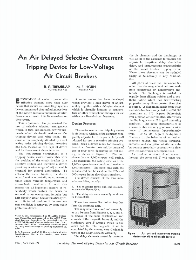 An Air Delayed Selective Overcurrent Tripping Device for LowVoltage
