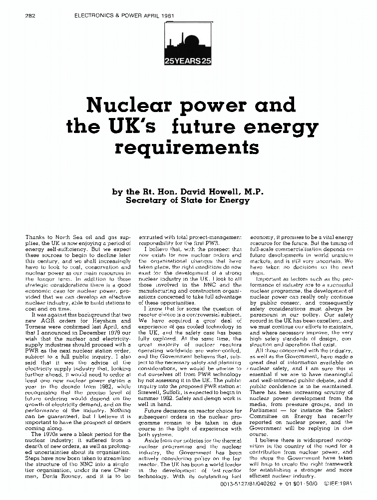 Nuclear power and the UK's future energy requirements IET Journals
