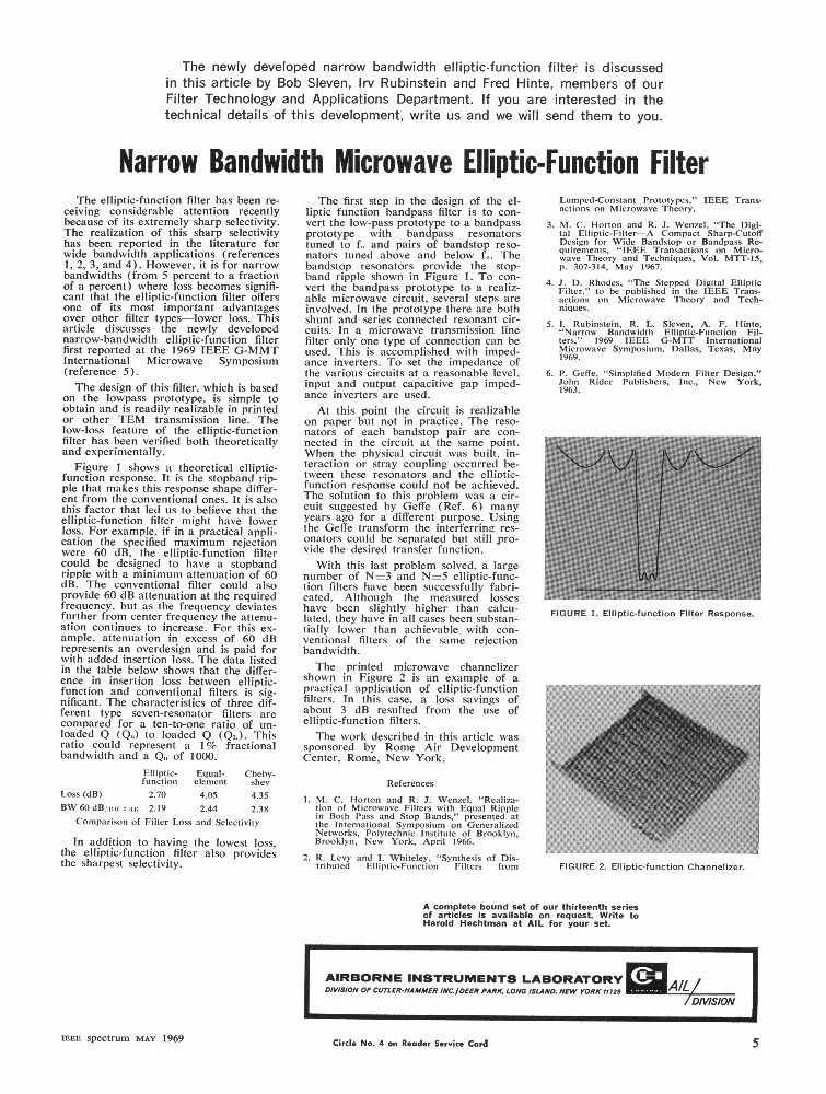 Narrow Bandwidth Microwave EllipticFunction Filter IEEE Journals