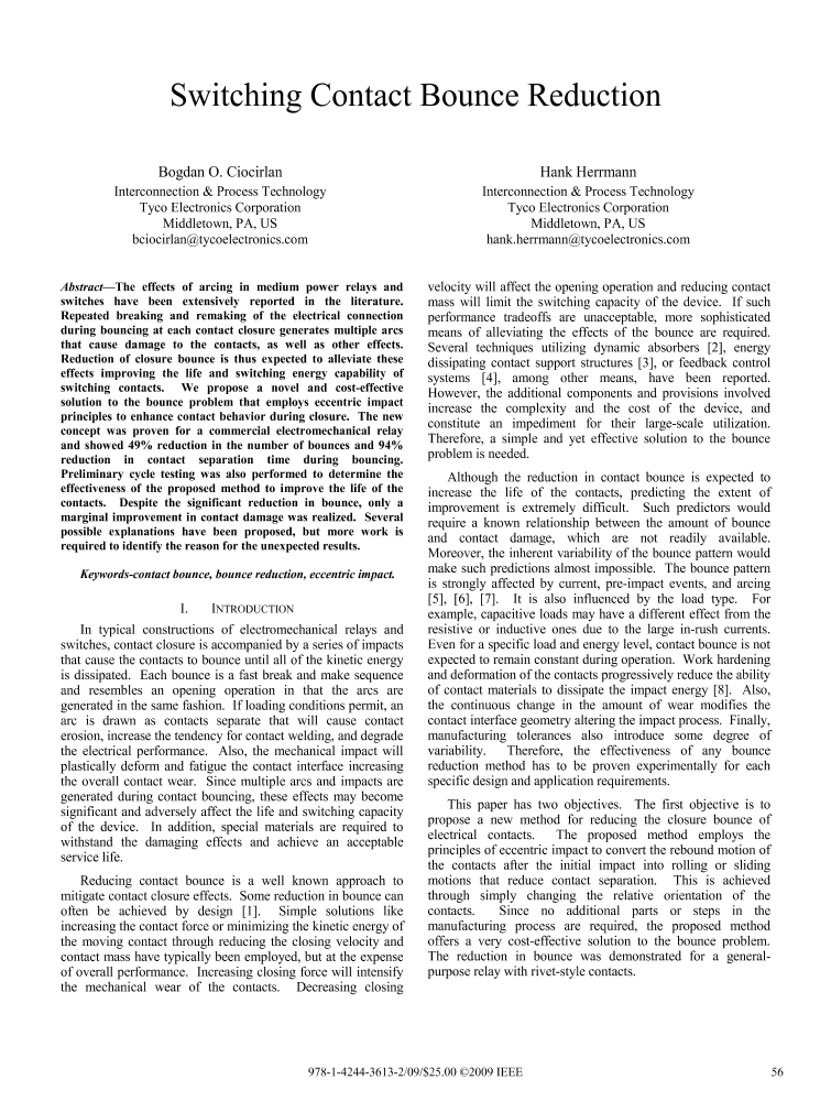 Switching Contact Bounce Reduction IEEE Conference Publication