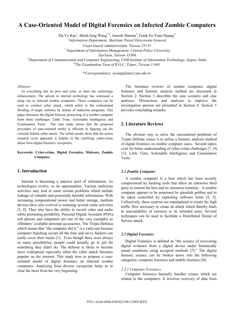 A Case Oriented Model Of Digital Forensics On Infected Zombie Computers Ieee Conference Publication Ieee Xplore