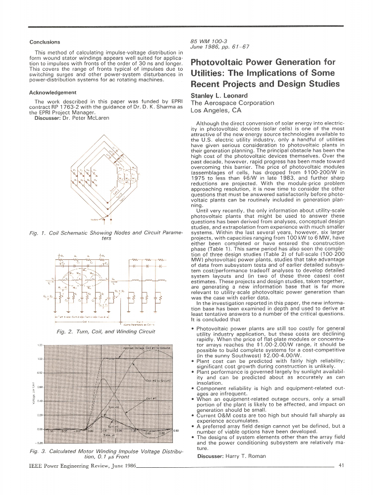 Photovoltaic Power Generation for Utilities The Implications of Some