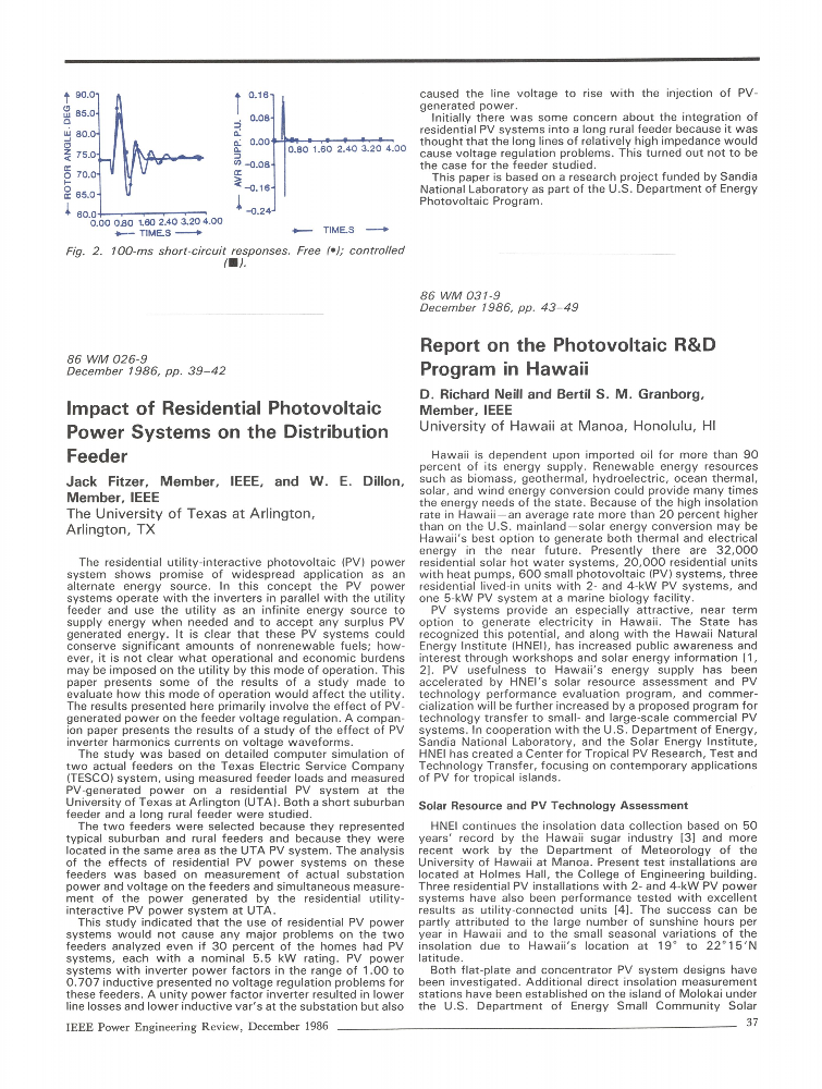 Report on the Photovoltaic R&D Program in Hawaii IEEE Journals