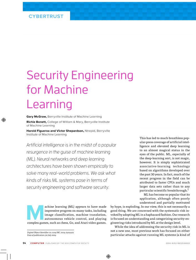 Security Engineering for Machine Learning | IEEE Journals & Magazine | IEEE  Xplore