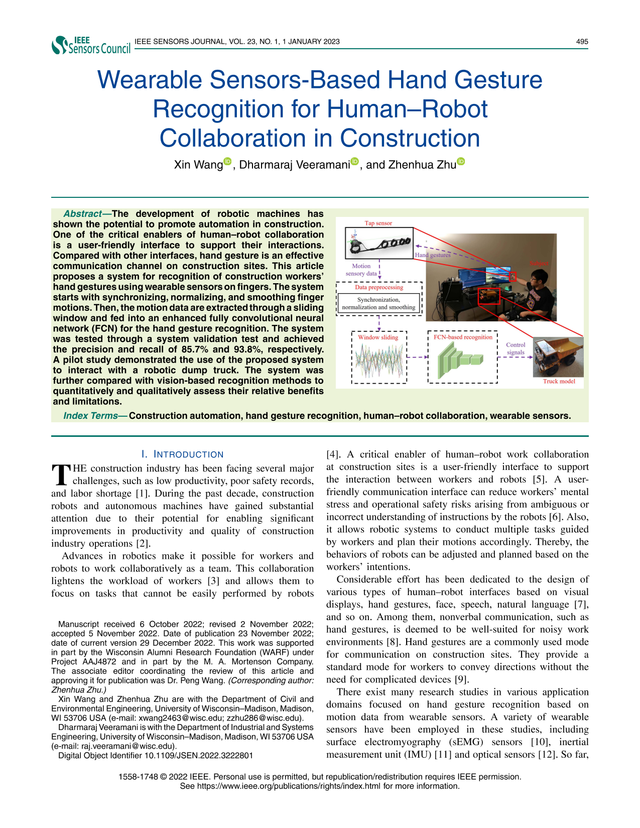 Wearable SensorsBased Hand Gesture Recognition for HumanRobot